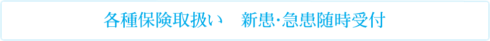 各種保険取扱い　新患・急患歯科治療随時受付